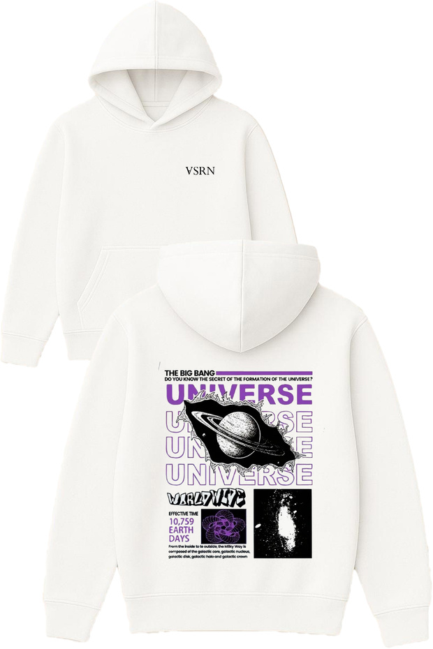 Neptune Neptune Design Printed Oversized White Hooded Sweatshirt