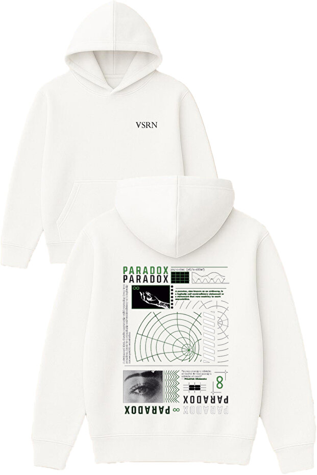 Paradox Design Printed Oversized White Hooded Sweatshirt