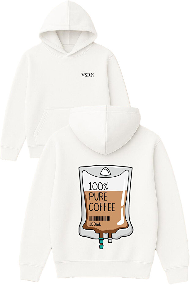 Serum Coffee Design Printed Oversized White Hooded Sweatshirt