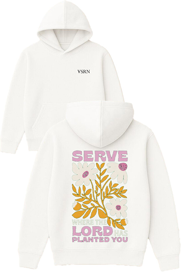 Serve Lord Design Printed Oversized White Hooded Sweatshirt