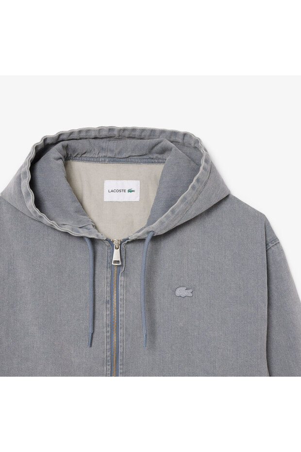 Erkek Kapüşonlu Denim Gri Ceket - 6