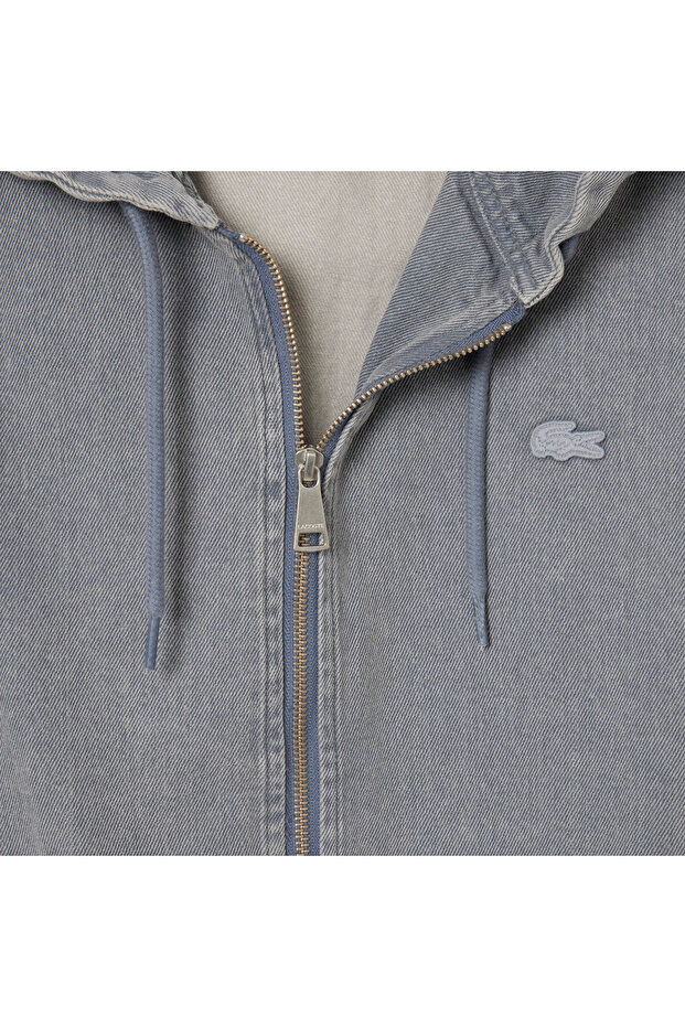 Erkek Kapüşonlu Denim Gri Ceket - 8