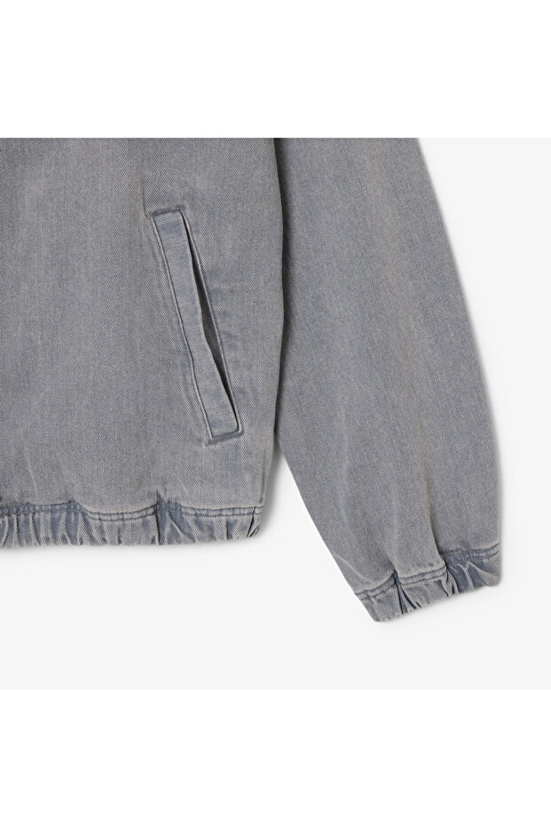Erkek Kapüşonlu Denim Gri Ceket - 7