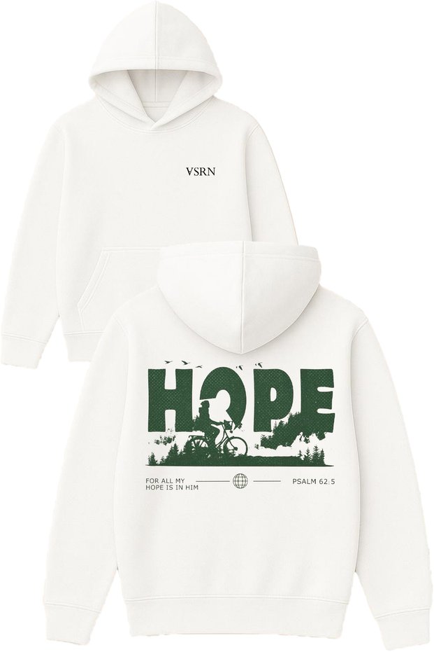 Hope Bicycle Design Printed Oversized White Hooded Sweatshirt
