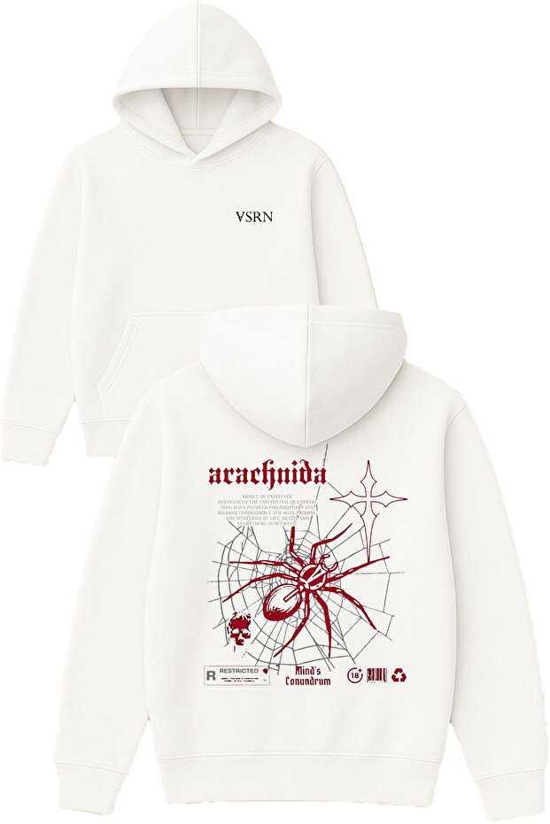Arac Fnide Design Printed Oversized White Hooded Sweatshirt