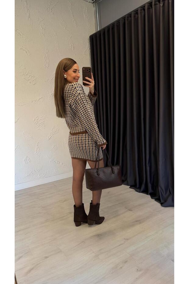 Houndstooth Pattern Double Suit Camel - 4