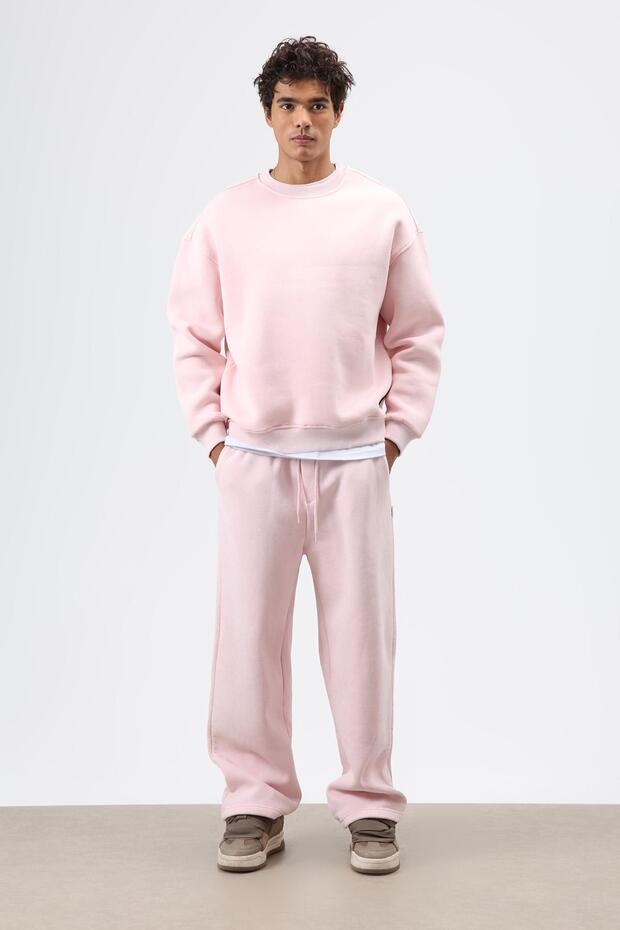 Basic Oversize Yıkamalı Sweatshirt Pembe - 3