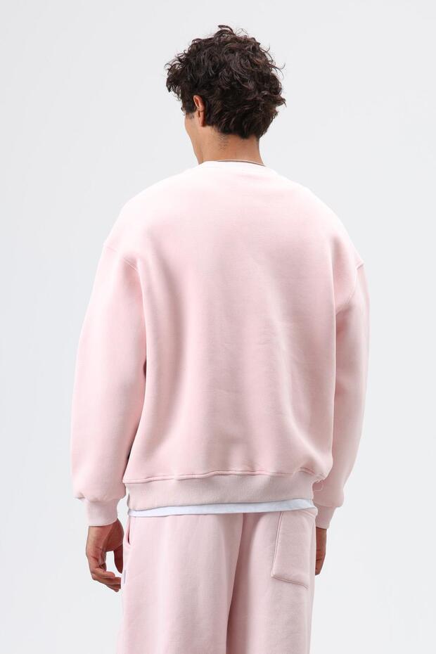 Basic Oversize Yıkamalı Sweatshirt Pembe - 8
