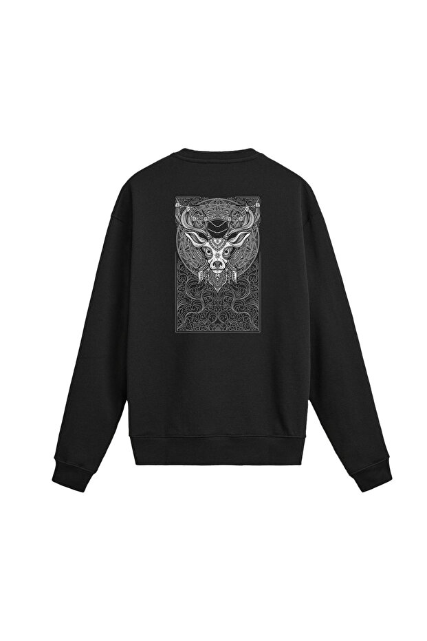 Back Printed Deer Patterned Sweatshirt - 1