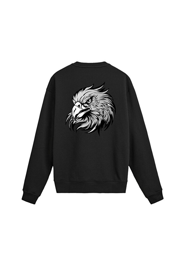 Back Printed Eagle Head Sweatshirt - 1