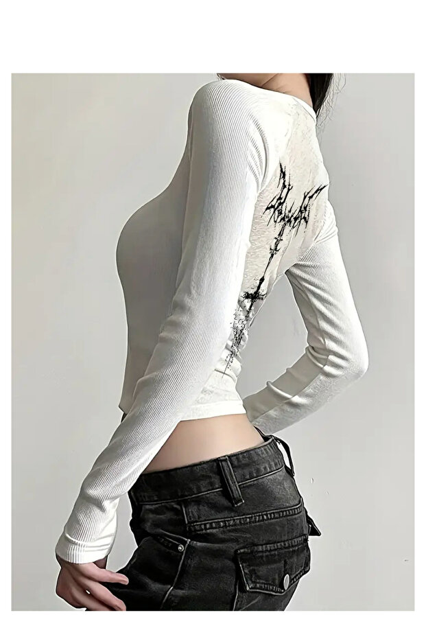 Tribal Dragon Sırtı Baskılı Basic Bluz - 1