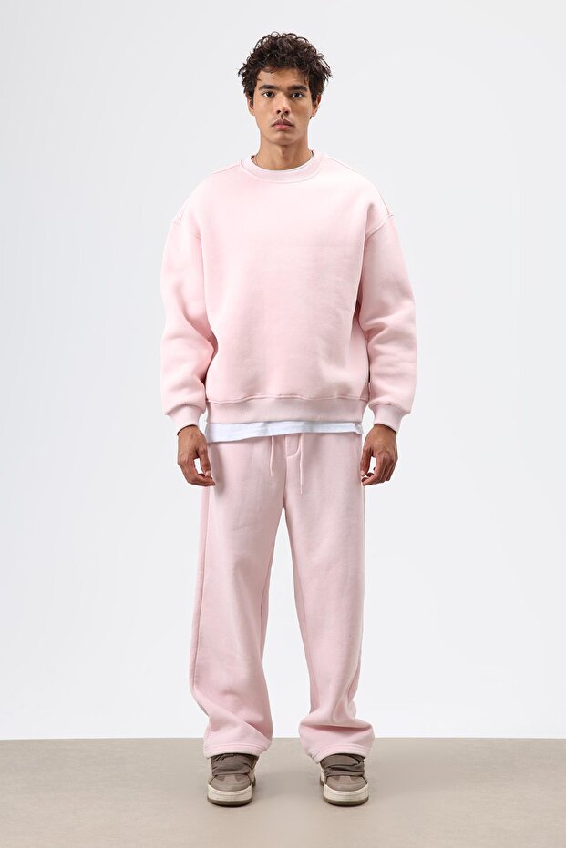 Basic Oversize Yıkamalı Sweatshirt Pembe - 2