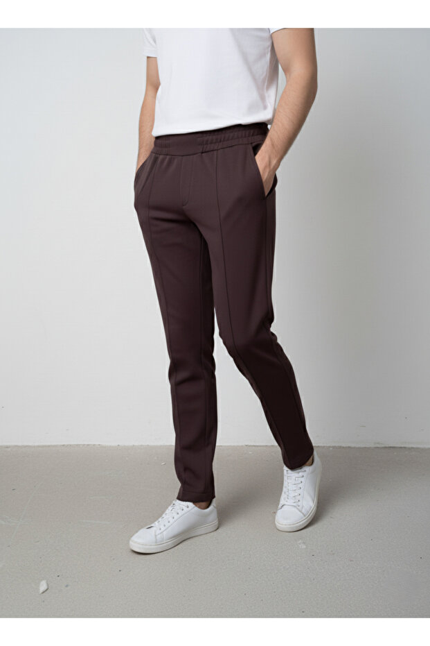 Modal Fabric Ribbed Detailed Premium Trousers with Elastic Waist