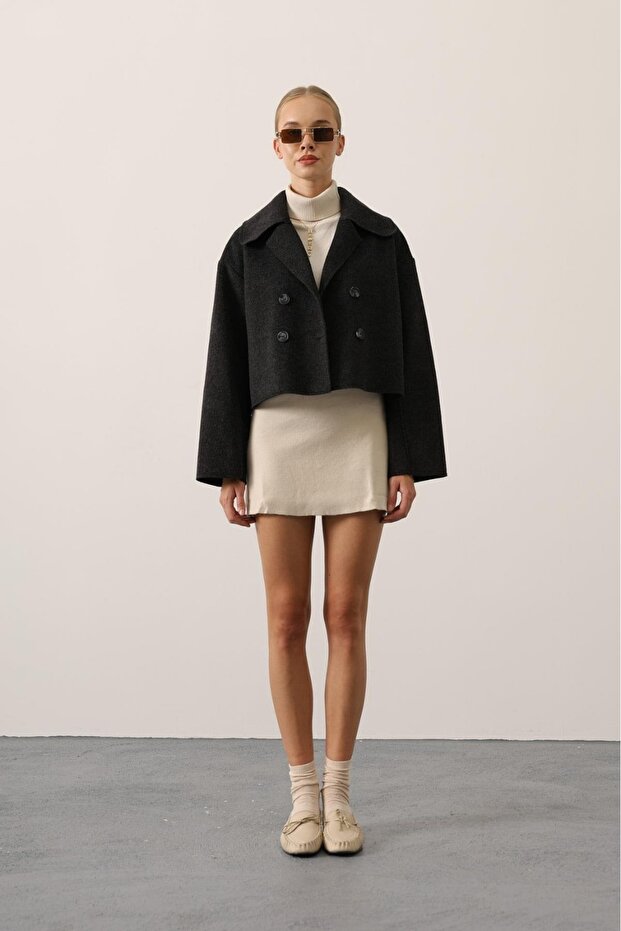 KISA KAŞE OVERSİZE CEKET - Antrasit - 2