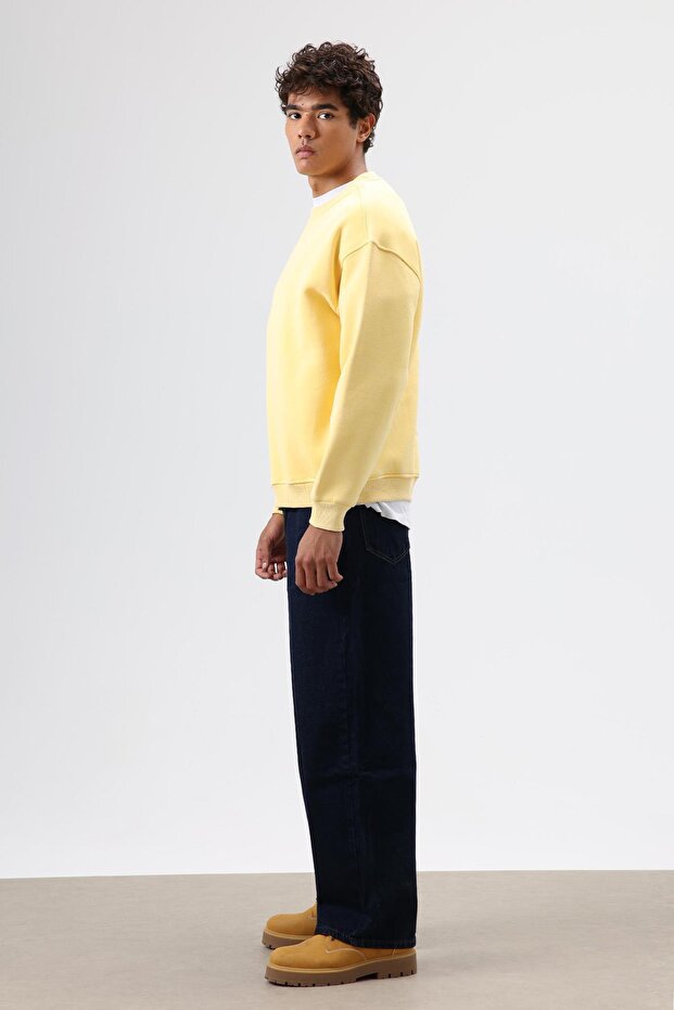 Basic Oversize Yıkamalı Sweatshirt Sarı - 3