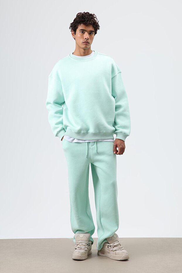 سويت شيرت بيسك قصة فضفاضة قابل للغسل بالنعناع - 1