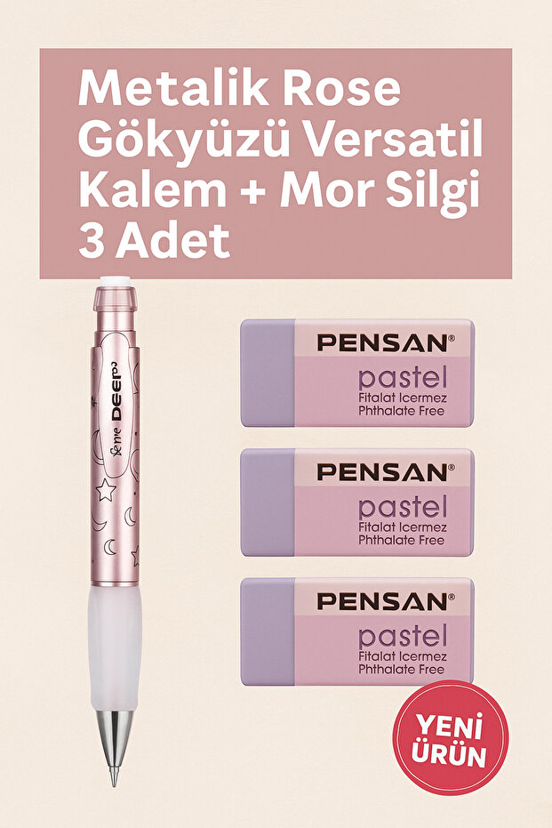 Metallic Blue 0.7 Versatil Pen + Pastel Blue Eraser Set of 3