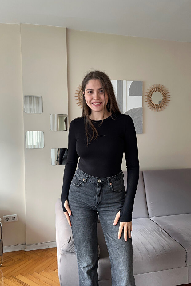 Crew Neck Finger-Touch Basic Fingered Blouse - 3