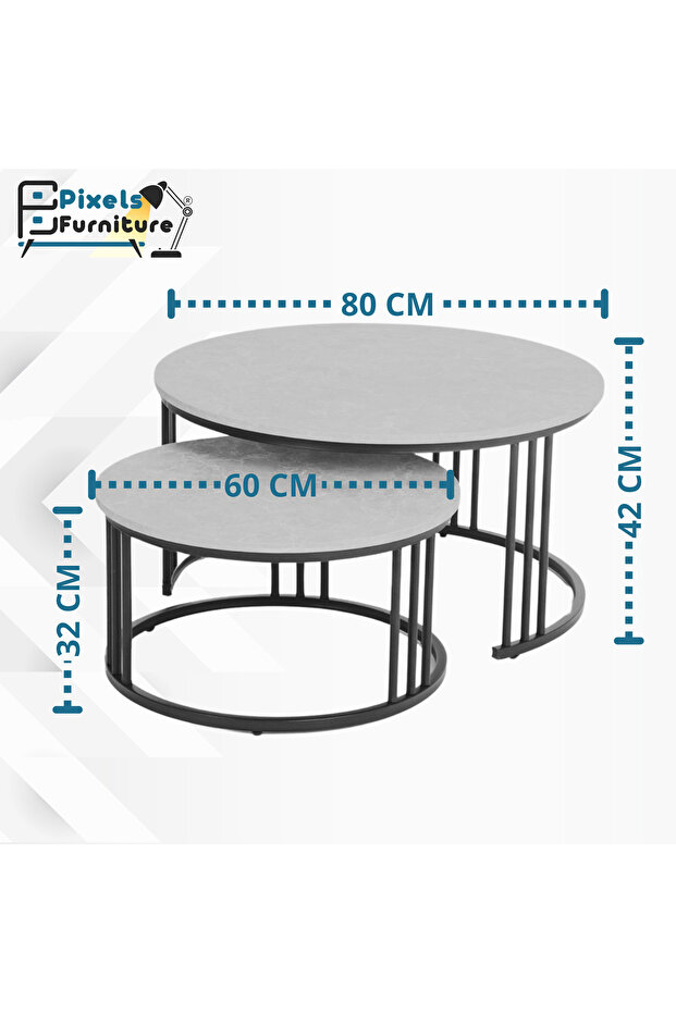 A set of two round, nesting main tables from Pixel Furniture, with metal bases. - 3