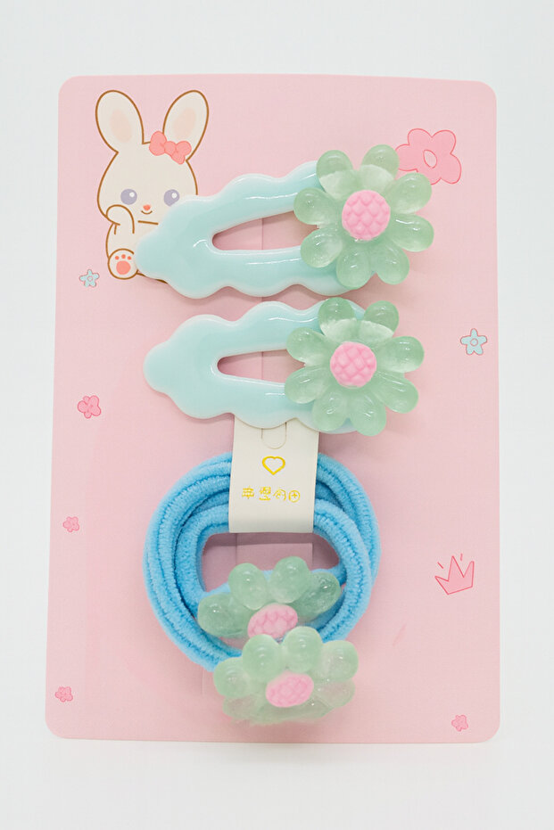 Flower Design Rubber Band and Side Buckle Set for Children