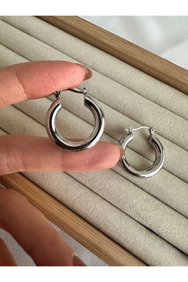 Gümüş Renkli Basic Halka Küpe - 3