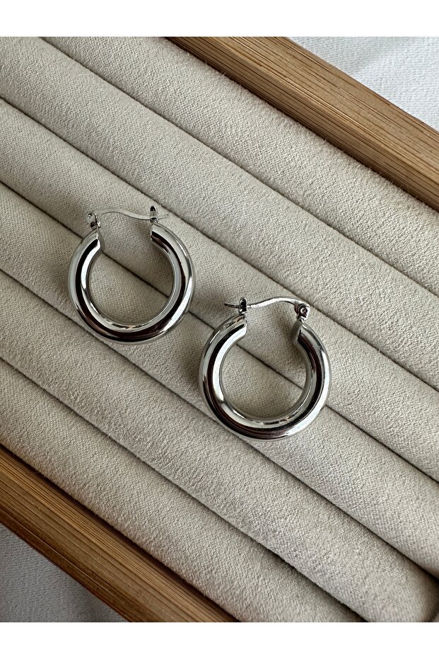 Gümüş Renkli Basic Halka Küpe - 2