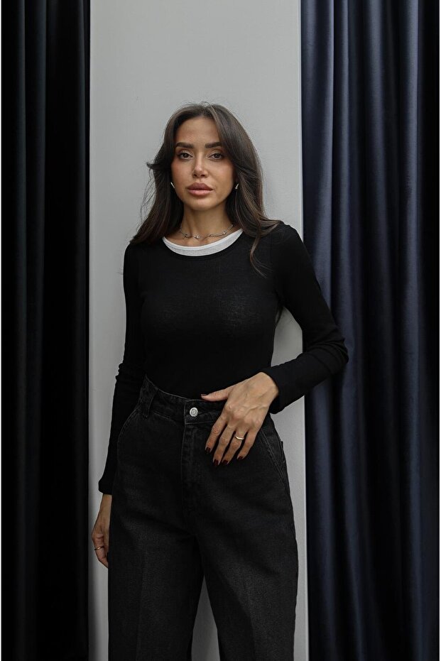 Black Double Layer Blouse - 3