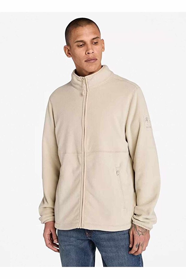Tb0A6Hm3Cy21-Full Zip Polar Fleece Beige Zippered Collar Regular Fit Plain Men's Fleece Sweatshirt