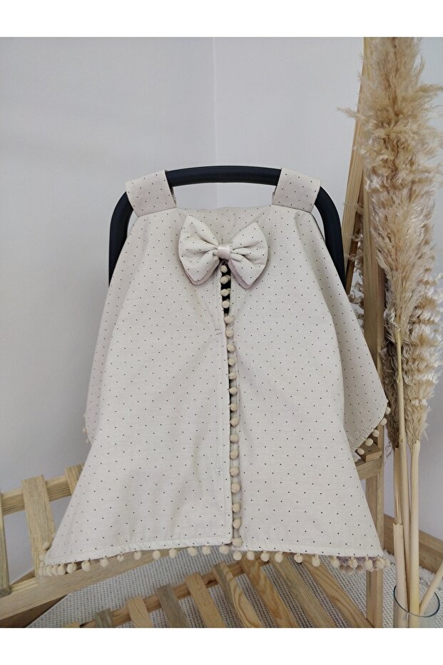 Çift Taraflı Tek Puset Örtüsü Puantiyeli-Bej ( Poplin ve Pike) - 3