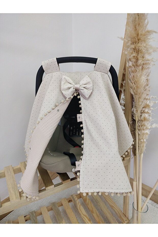 Çift Taraflı Tek Puset Örtüsü Puantiyeli-Bej ( Poplin ve Pike) - 1