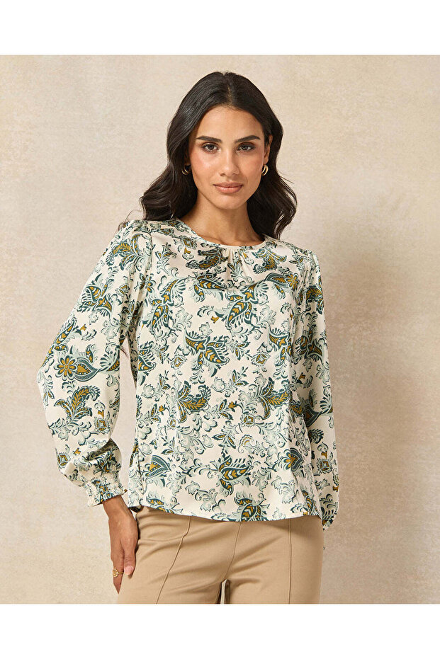 Women Green Shoulder Quilted Printed Blouse