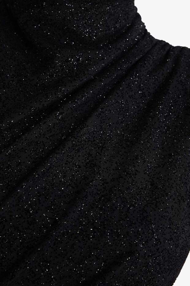 Regular Fit Dik Yaka Parlak Kumaş Tül Kolsuz Midi Elbise G3637AX25AU - 4