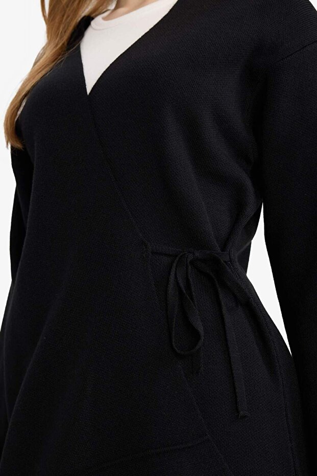 Regular Fit V Yaka Bağlama Detaylı Triko Hırka G3747AX25WN - 4