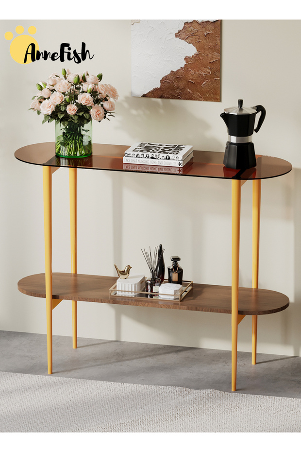 120*30*80cm Tempered Glass Tabletop Console Table Sofa Table with Storage Shelf and Entryway Table - 1