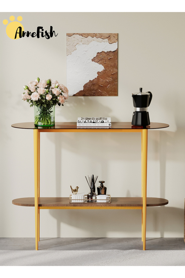 120*30*80cm Tempered Glass Tabletop Console Table Sofa Table with Storage Shelf and Entryway Table - 4