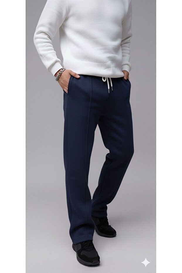 Men's Navy Blue Roberto Thick Fleece Wide Leg Baggy Sweatpants