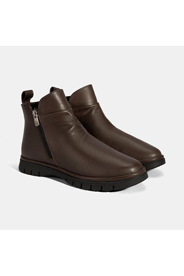 Women's Brown Zippered Leather Boots