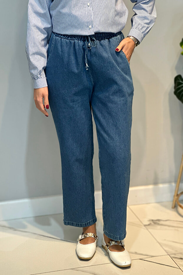 Women's Elastic Waist Jeans 16182 Blue