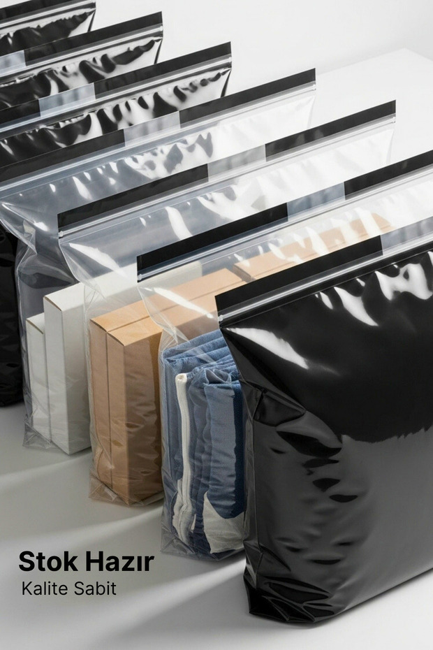 Tek Tarafı Şeffaf Kargo Poşeti 45X55X5 cm | 25 Adet | Siyah | Yapışkan Bantlı E-Ticaret Poşeti - 4