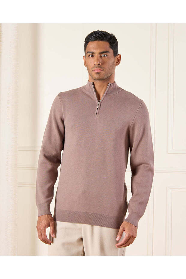 Men Brown Half Zip Pullover - 1