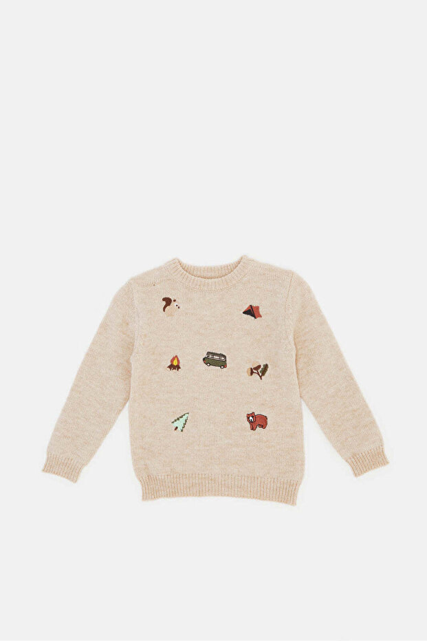 Infant Boys Beige Camping Embroidery Pullover