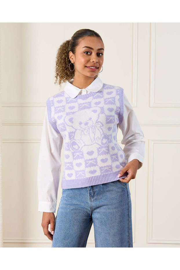 Senior Girls Purple Gingham Twofer Pullover