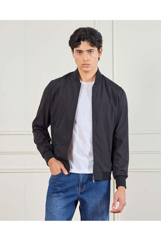 Men Black Bomber Jacket - 1