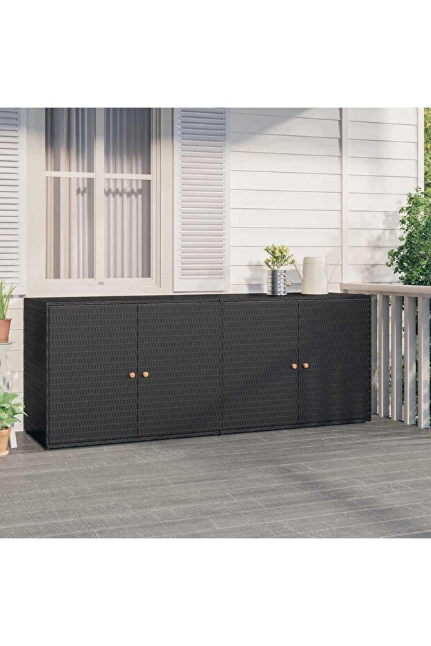Garden Storage Cabinet Black 198x55.5x80 cm Poly Rattan