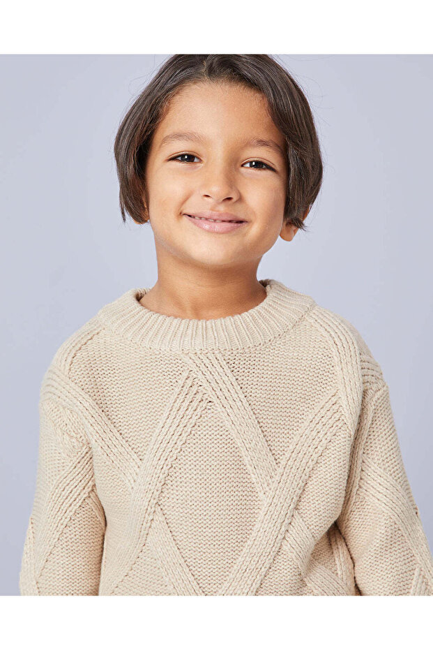 Boys Beige Cable Knitted Pull Over - 4