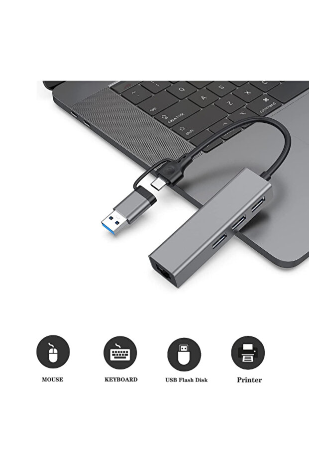 Type-C to Usb A Hub Ethernet Adaptör / 4 PORT - 3