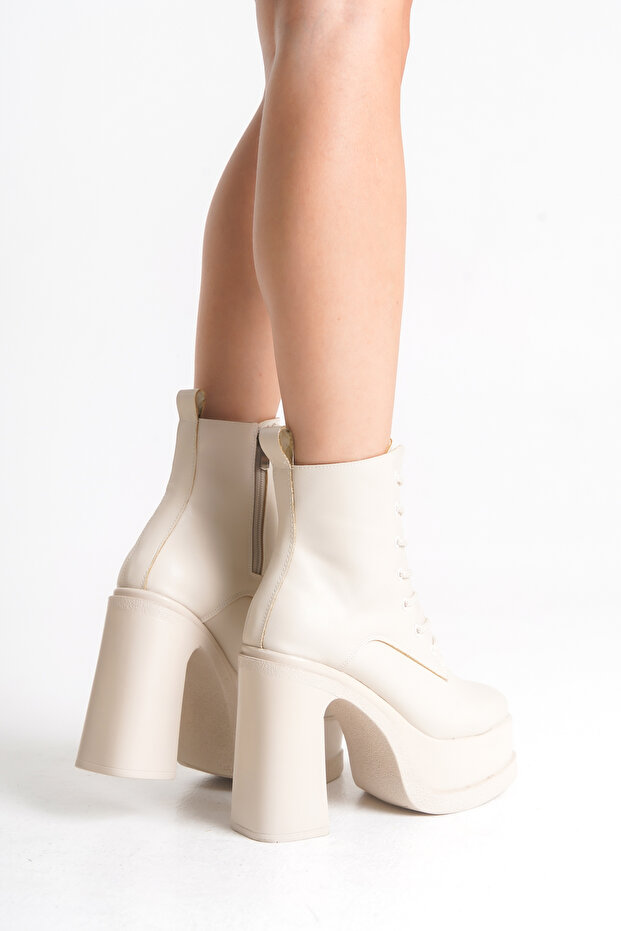 Kadın Kalın Taban Platform Yüksek Topuk Bağcıklı Fermuarlı Bot - 6