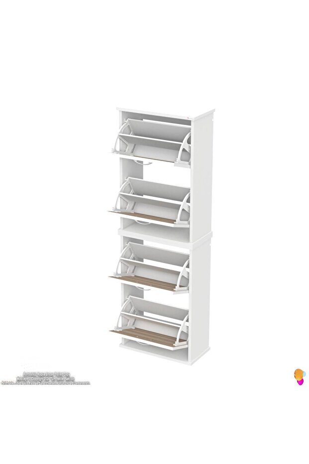 UMAY' 2 Li Asma Antre Hol 52x 156x 26 cm’ lik 4 Düşer Kapak 8 Raf Bölmeli Ayakkabılık - 7