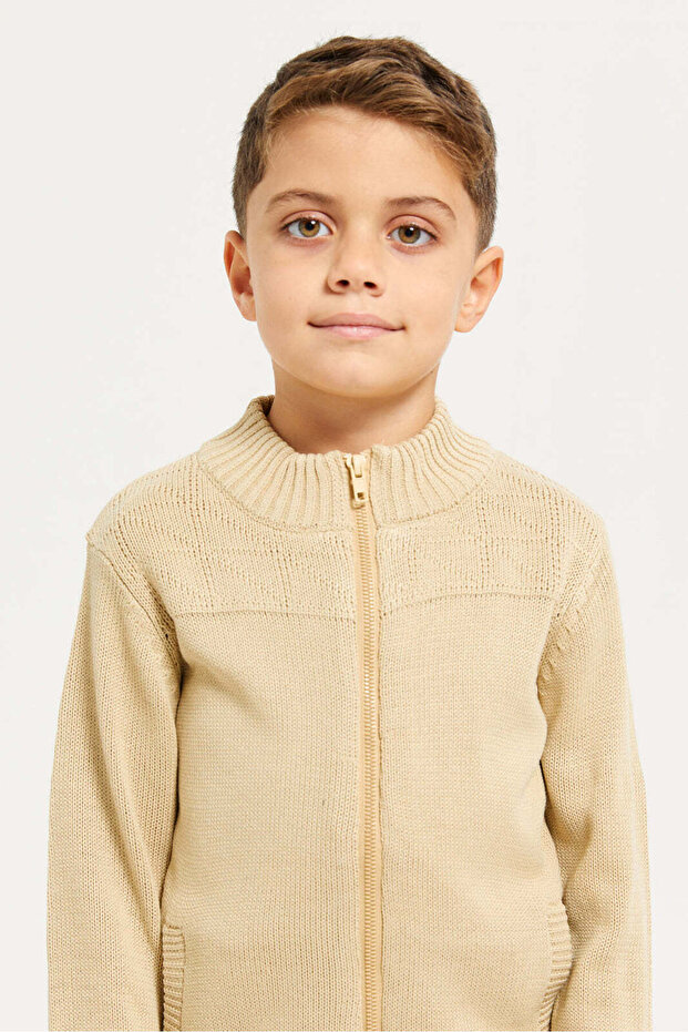 Boys Beige Solid Sweater - 4