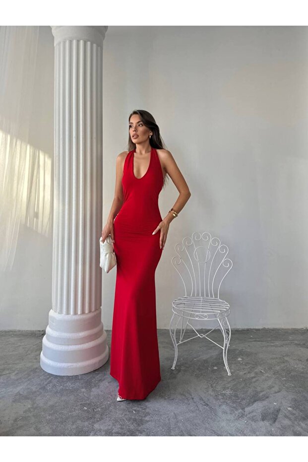 Rochie lungă cu guler halter - 2